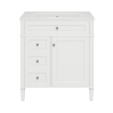 30 Inch Bathroom Vanity with Sink Modern Storage Cabinet with 2 Drawers and Tip Out Drawer White