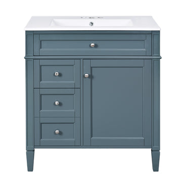 30 Inch Bathroom Vanity with Sink Modern Storage Cabinet with 2 Drawers and Tip Out Drawer Blue