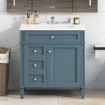 30 Inch Bathroom Vanity with Sink Modern Storage Cabinet with 2 Drawers and Tip Out Drawer Blue
