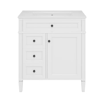 30 Inch Bathroom Vanity with Sink Modern Storage Cabinet with 2 Drawers and Tip Out Drawer White