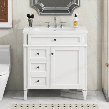 30 Inch Bathroom Vanity with Sink Modern Storage Cabinet with 2 Drawers and Tip Out Drawer White