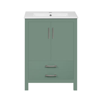 24 Inch Bathroom Vanity With Ceramic Sink Solid Wood Frame Green