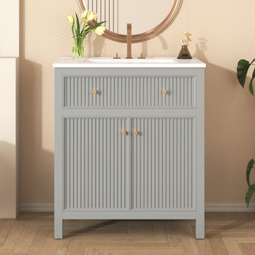 30 Inch Bathroom Vanity With Ceramic Sink Soft Close Doors Grey