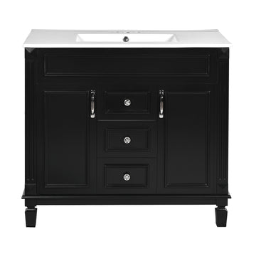 36 Inch Bathroom Vanity with Ceramic Sink Modern Cabinet with 2 Doors and 2 Drawers Black