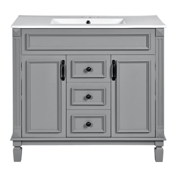 36 Inch Bathroom Vanity with Ceramic Sink Modern Cabinet with 2 Doors and 2 Drawers Grey