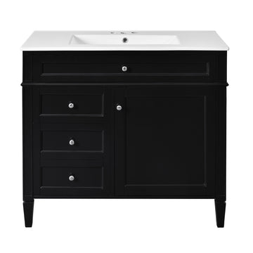 36 Inch Modern Bathroom Vanity With Ceramic Sink And Three Drawers Black