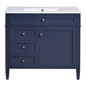 36 Inch Modern Bathroom Vanity With Ceramic Sink And Three Drawers Blue