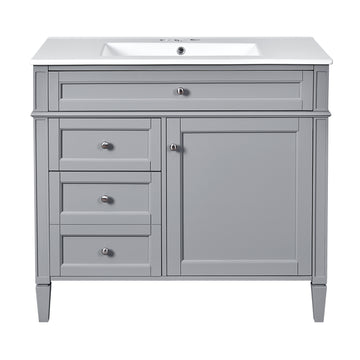 36 Inch Modern Bathroom Vanity With Ceramic Sink And Three Drawers Grey
