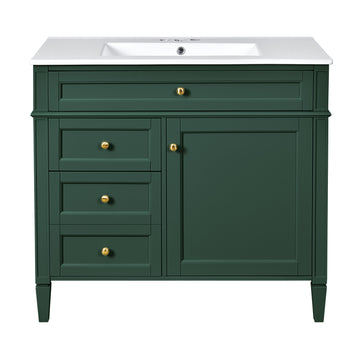 36 Inch Modern Bathroom Vanity With Ceramic Sink And Three Drawers Garnet,Green