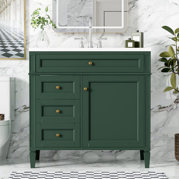 36 Inch Modern Bathroom Vanity With Ceramic Sink And Three Drawers Garnet,Green