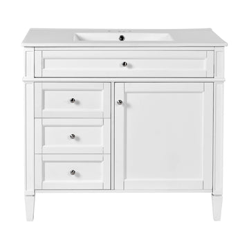 36 Inch Modern Bathroom Vanity With Ceramic Sink And Three Drawers White