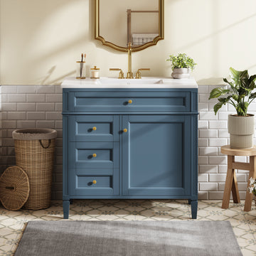 36 Inch Bathroom Vanity with Ceramic Sink Indigo Blue