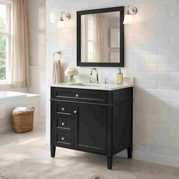 30 Inch Bathroom Vanity Cabinet Only No Sink Green 2 Drawers and Tip Out Drawer Black