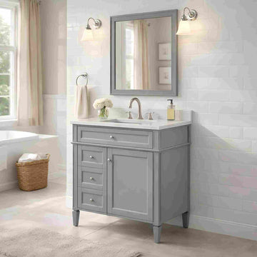 30 Inch Bathroom Vanity Cabinet Only No Sink Green 2 Drawers and Tip Out Drawer Gray