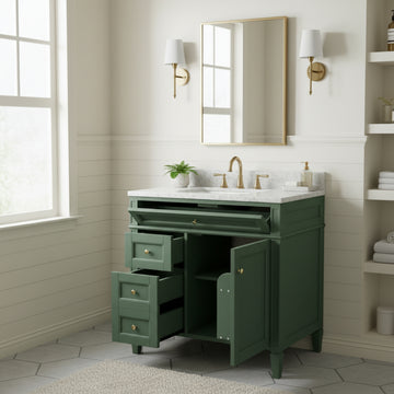 30 Inch Bathroom Vanity Cabinet Only No Sink Green 2 Drawers and Tip Out Drawer