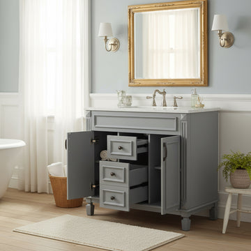 36 Inch Modern Bathroom Vanity Cabinet Only with Soft Closing Doors and Drawers Gray