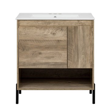 30 Inch Modern Wood Bathroom Vanity with Ceramic Sink Natural Wood