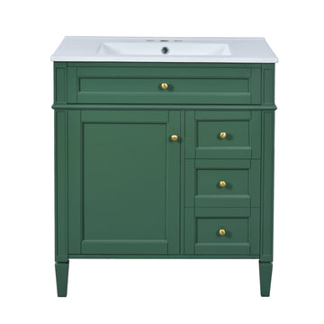 30 Inch Bathroom Vanity With Sink Two Drawers Tip Out Drawer One Door Green