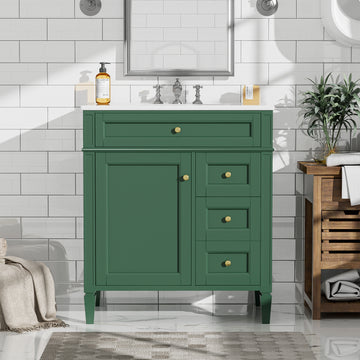 30 Inch Bathroom Vanity With Sink Two Drawers Tip Out Drawer One Door Green
