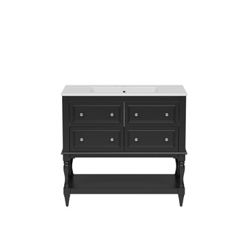 36 Inch Modern Bathroom Vanity With Ceramic Sink Four Drawers Two Cabinets Black