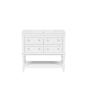 36 Inch Modern Bathroom Vanity With Ceramic Sink Four Drawers Two Cabinets White