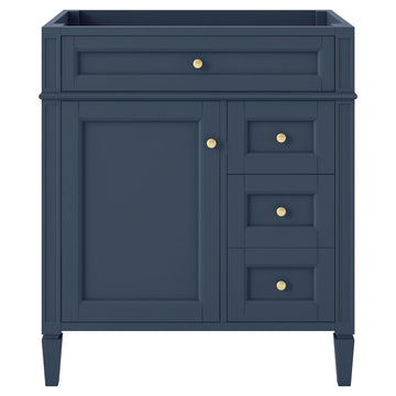 30 Inch Modern Bathroom Vanity Cabinet No Sink Three Drawers With Tip Out Blue