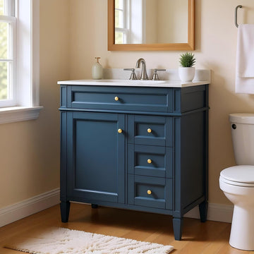 30 Inch Modern Bathroom Vanity Cabinet No Sink Three Drawers With Tip Out Blue