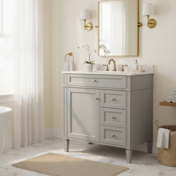 30 Inch Modern Bathroom Vanity Cabinet No Sink Three Drawers With Tip Out Grey