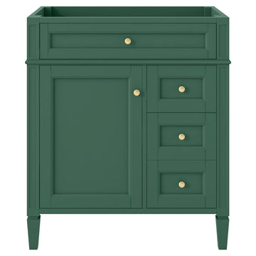 30 Inch Bathroom Vanity Cabinet No Sink Two Drawers Tip Out Drawer One Door Green