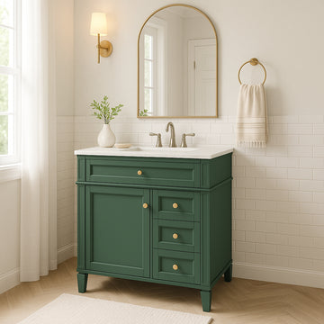 30 Inch Bathroom Vanity Cabinet No Sink Two Drawers Tip Out Drawer One Door Green