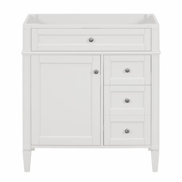 30 Inch Bathroom Vanity Cabinet No Sink Two Drawers Tip Out Drawer One Door White