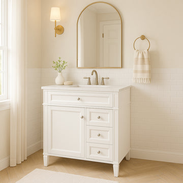 30 Inch Bathroom Vanity Cabinet No Sink Two Drawers Tip Out Drawer One Door White