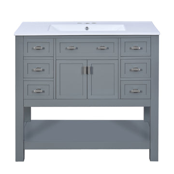 36 Inch Bathroom Vanity with Ceramic Sink and Storage Cabinet Grey
