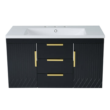 36 Inch Wall Mounted Bathroom Vanity with Resin Sink Two Drawers Black