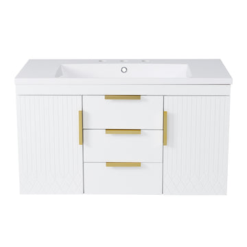 72 Inch Wall Mounted Bathroom Vanity with Double Sink and Drawers White