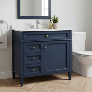 36 Inch Bathroom Vanity Cabinet Without Sink Solid Wood Frame Modern Storage Cabinet Blue