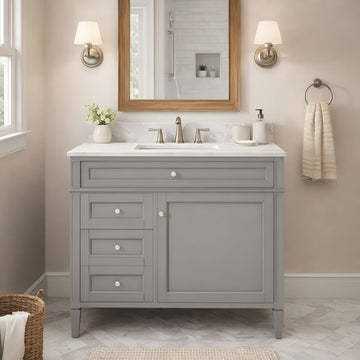 36 Inch Bathroom Vanity Cabinet Without Sink Solid Wood Frame Modern Storage Cabinet Grey