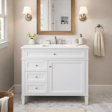 36 Inch Bathroom Vanity Cabinet Without Sink Solid Wood Frame Modern Storage Cabinet White