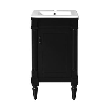18 Inch Bathroom Vanity With Ceramic Sink Adjustable Shelf Black