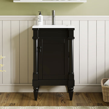 18 Inch Bathroom Vanity With Ceramic Sink Adjustable Shelf Black