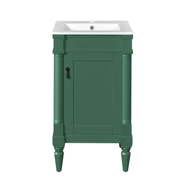 18 Inch Small Space Bathroom Vanity with Ceramic Sink and Adjustable Shelf Green