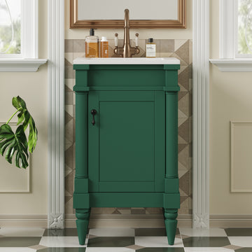 18 Inch Small Space Bathroom Vanity with Ceramic Sink and Adjustable Shelf Green