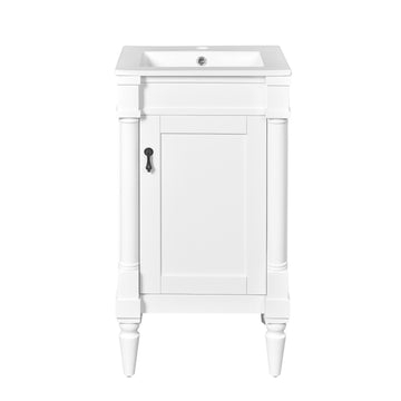 18 Inch Bathroom Vanity With Ceramic Sink Adjustable Shelf White