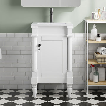 18 Inch Bathroom Vanity With Ceramic Sink Adjustable Shelf White