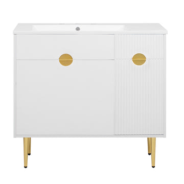 36 Inch Bathroom Vanity with Resin Sink and Storage Cabinet White