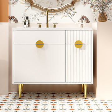 36 Inch Bathroom Vanity with Resin Sink and Storage Cabinet White