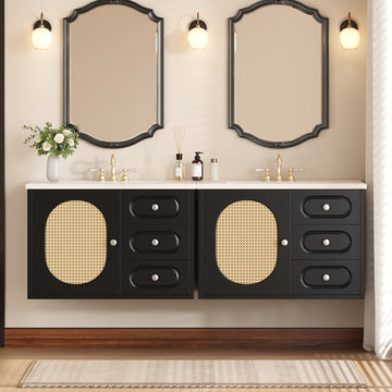 30 Inch Mid Century Bathroom Vanity with Ceramic Sink and Two Drawers Black