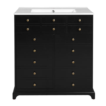30 Inch Bathroom Vanity with Ceramic Sink Solid Wood Frame Black