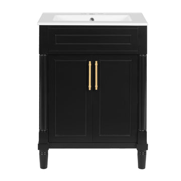 24 Inch Modern Bathroom Vanity with Integrated Ceramic Sink and Double Doors Black