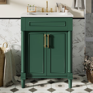 24 Inch Bathroom Vanity with Integrated Ceramic Sink Green